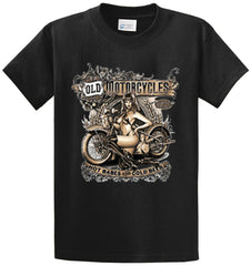 Old Motorcycle Hot Babes Cold Beer Printed Tee Shirt