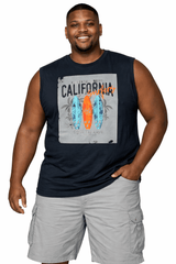 KAM JEANS BRAND BIG MAN CALIFORNIA SURF SLEEVELESS GRAPHIC TEE 4XL-8XL