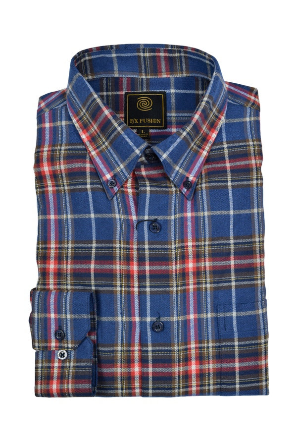 FX Fusion Red Blue Multi Plaid Button Down Flannel Shirt - NOW 25% OFF LISTED PRICE!