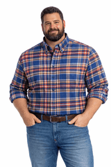 FX Fusion Red Blue Multi Plaid Button Down Flannel Shirt - NOW 25% OFF LISTED PRICE!