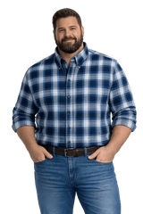 FX Fusion Navy Multi Plaid Button Down Flannel Shirt - NOW 25% OFF LISTED PRICE!