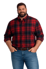 FX Fusion Red Black Plaid Button Down Flannel Shirt - NOW 25% OFF LISTED PRICE!