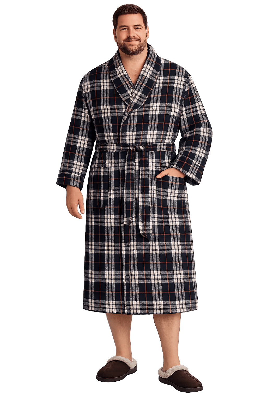 Plaid Flannel Shawl Collar Robe