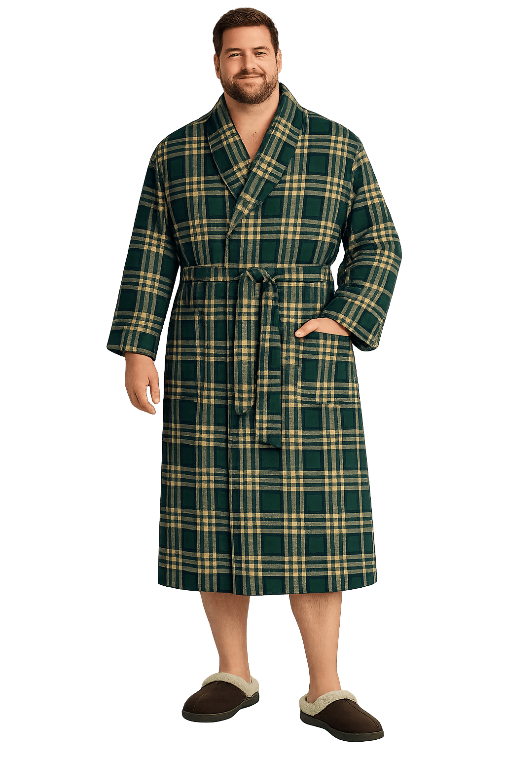 Plaid Flannel Shawl Collar Robe