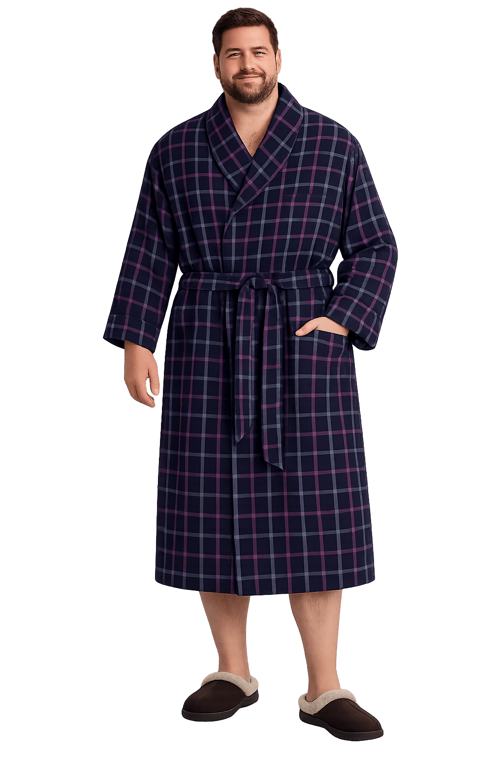 Plaid Flannel Shawl Collar Robe