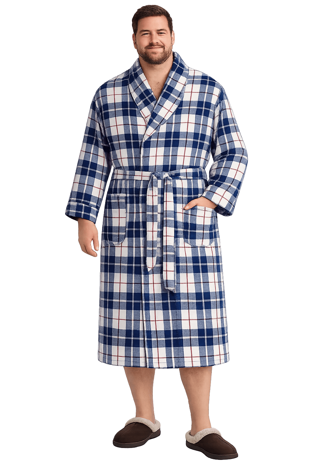 Plaid Flannel Shawl Collar Robe