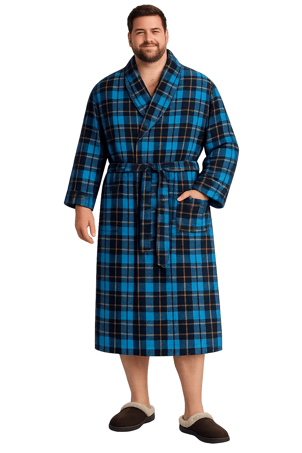 Plaid Flannel Shawl Collar Robe