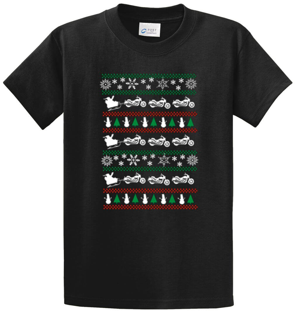 Christmas Sweater Santa Bikes Printed Tee Shirt