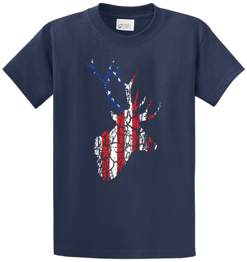Flag Deer Distressed Printed Tee Shirt