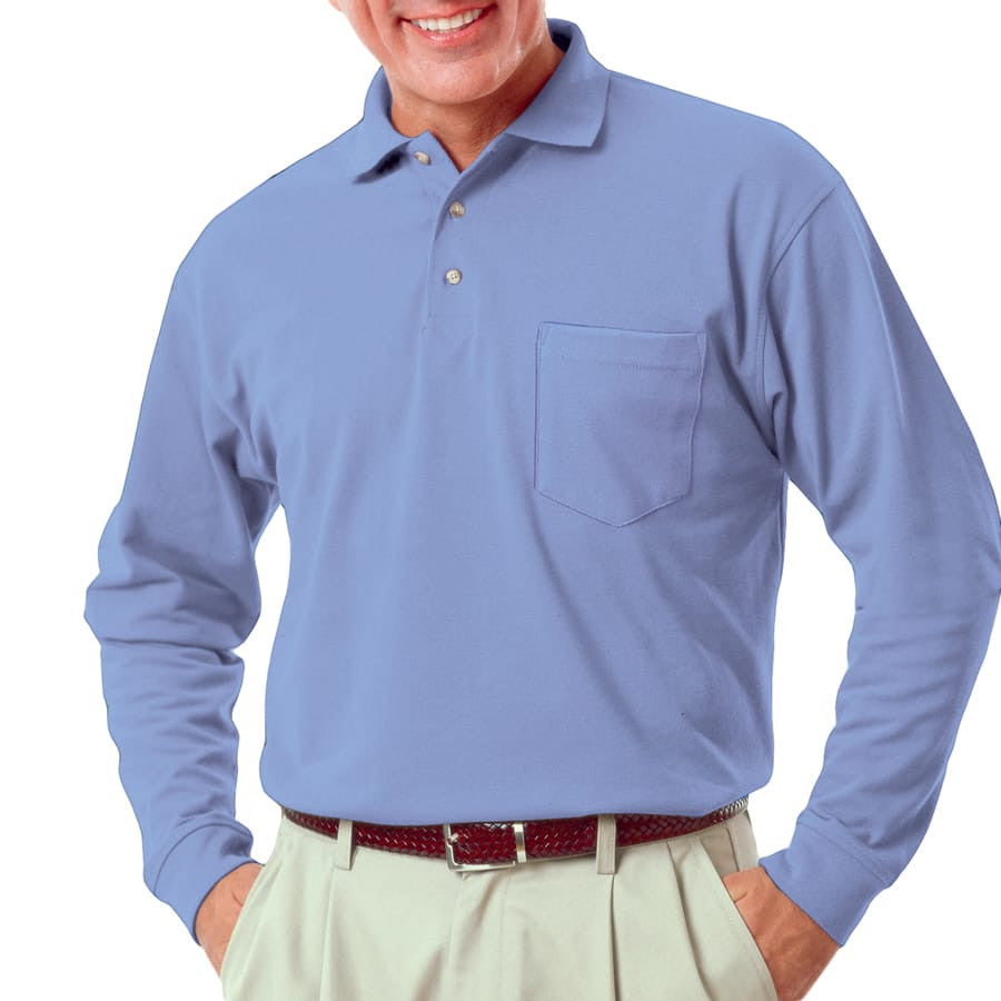Blue Generation Men's Long Sleeve 60/40 Polo Shirt With Pocket SM-6XL
