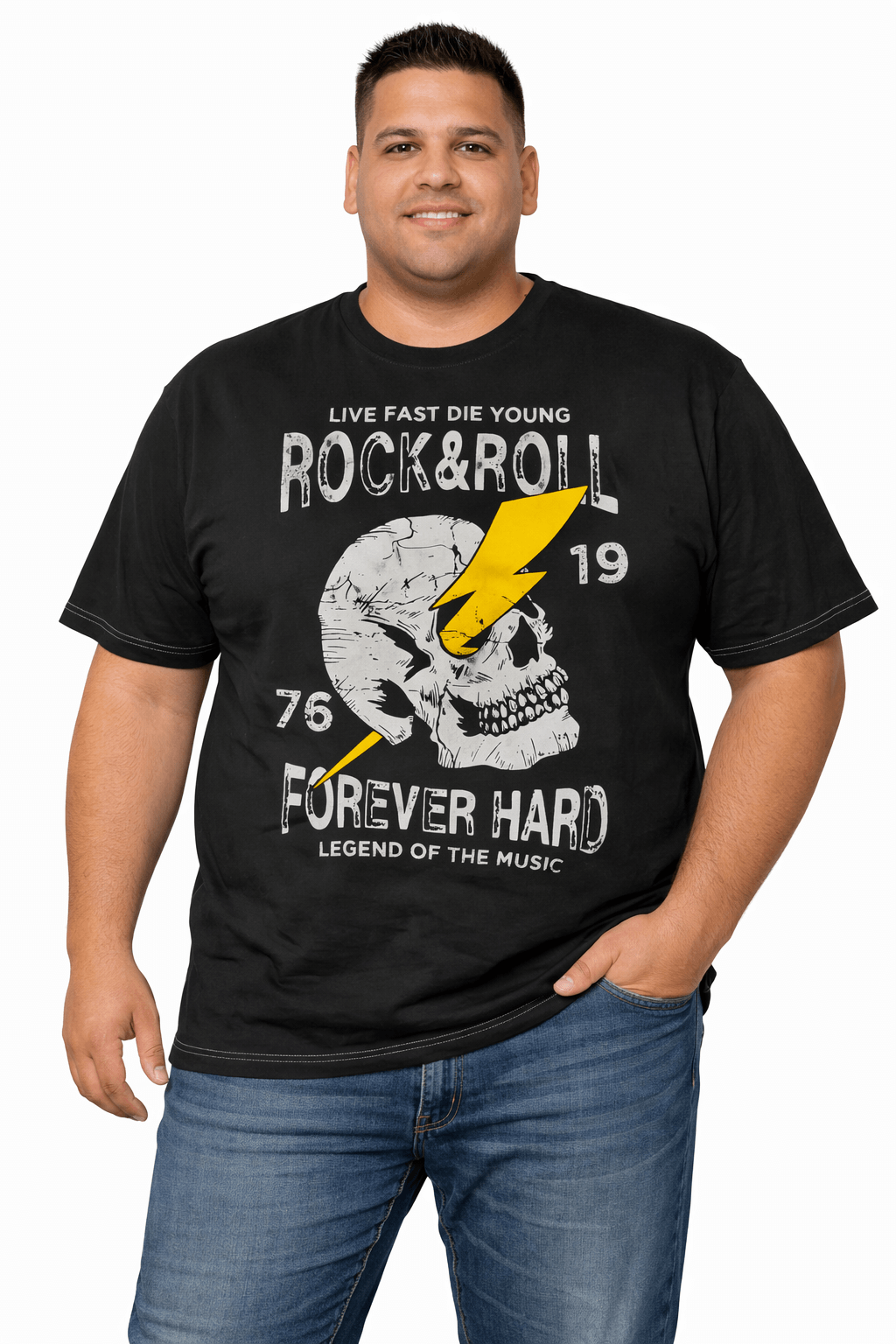 KAM JEANS BRAND BIG MAN ROCK N ROLL SKULL GRAPHIC TEE 4XL-8XL