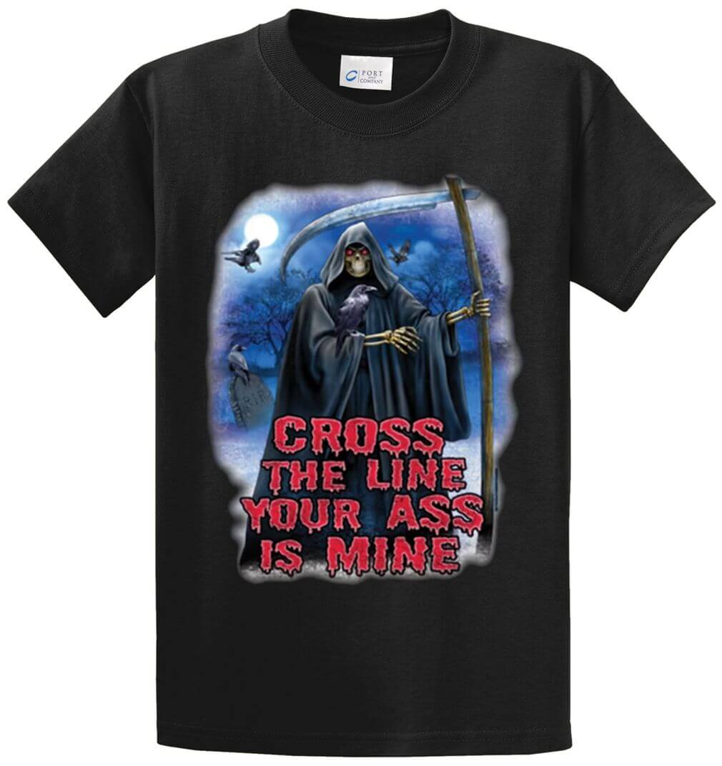 Grim Reaper Cross The Line Printed Tee Shirt